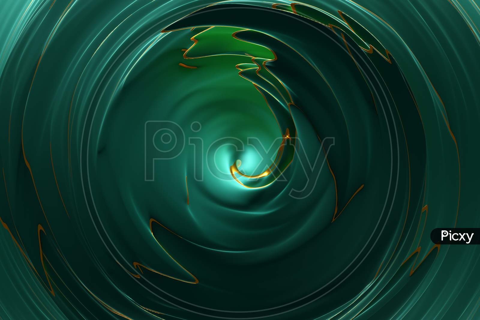 3D Illustration Of A Abstract Green Background With Scintillating Circles And Gloss. Illustration Beautiful. Abstract Background With Twirl Effect In Green