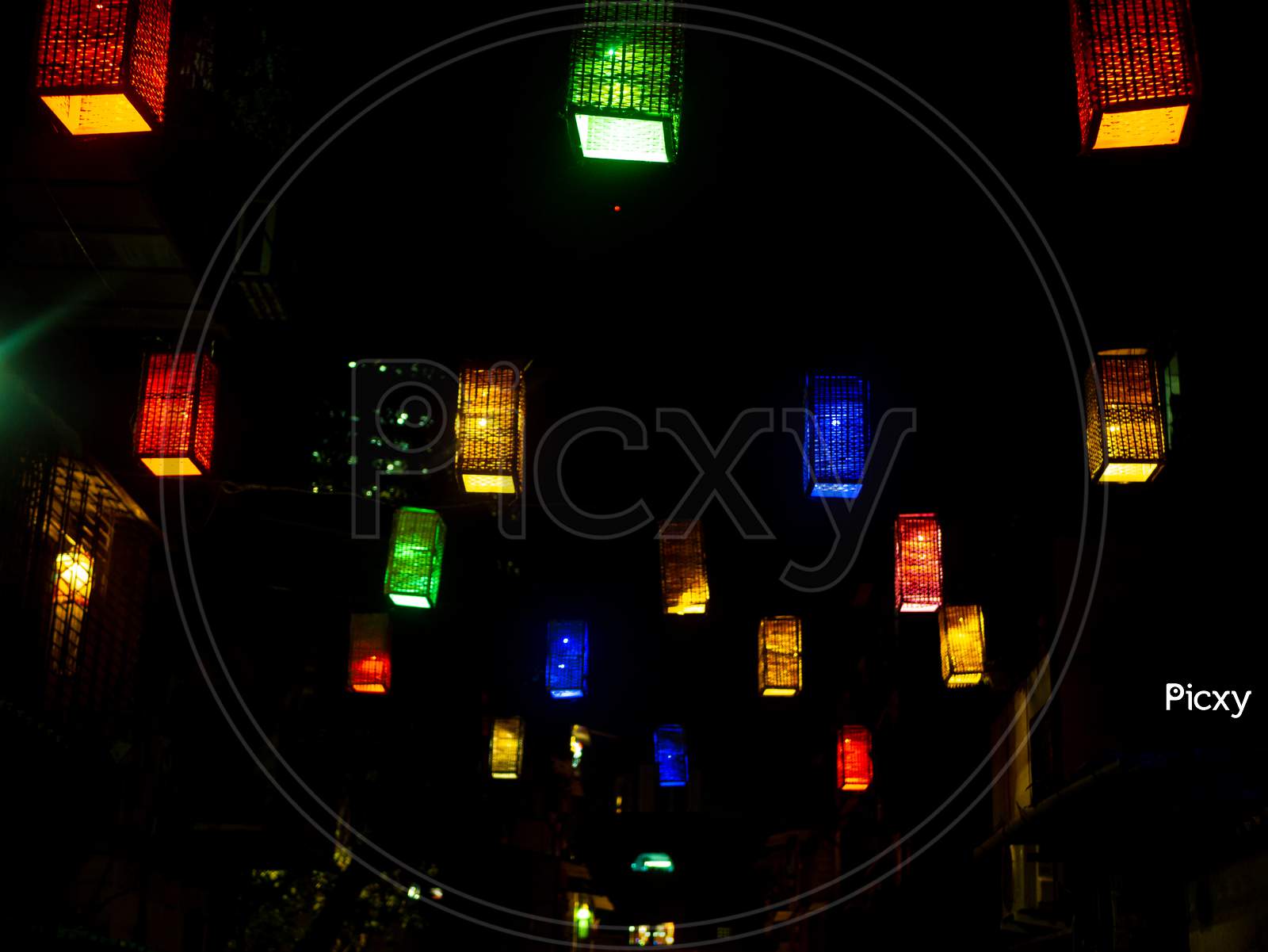 Colorful Lantern Lights Hanging Outside Houses On The Occassion Of Diwali