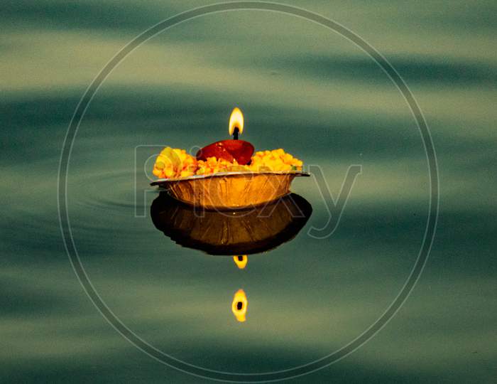 Holy light in river of Ganga.