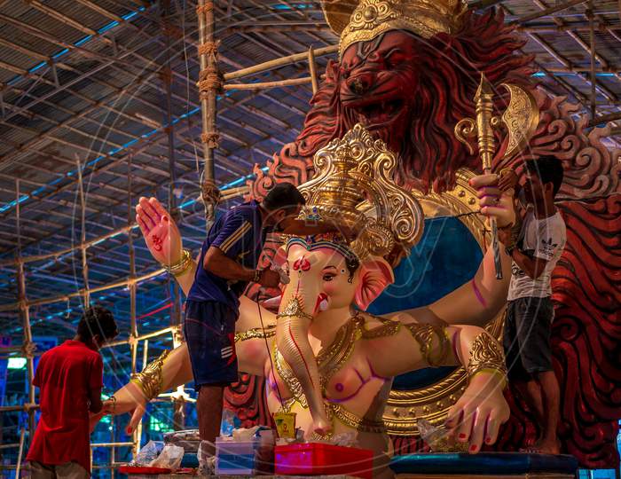 Statue Of Lord Ganesha Getting Ready For Ganesh Festival