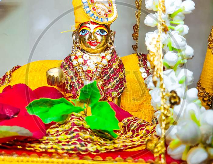 Laddu Gopal in Yellow And Red Dress
