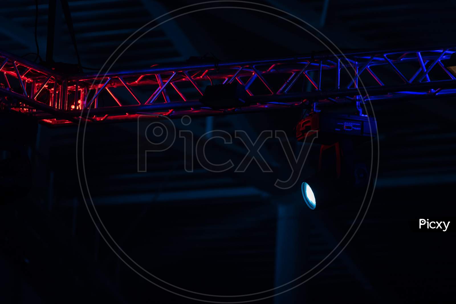 Stage Lighting. Projectors In The Circus.Multicolored Light Rays From Stage Spotlights On Stage