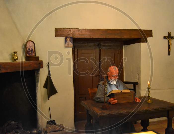 Statue Representing The Monk In The Monastery Of The Hermitage Of San Saturio In Soria