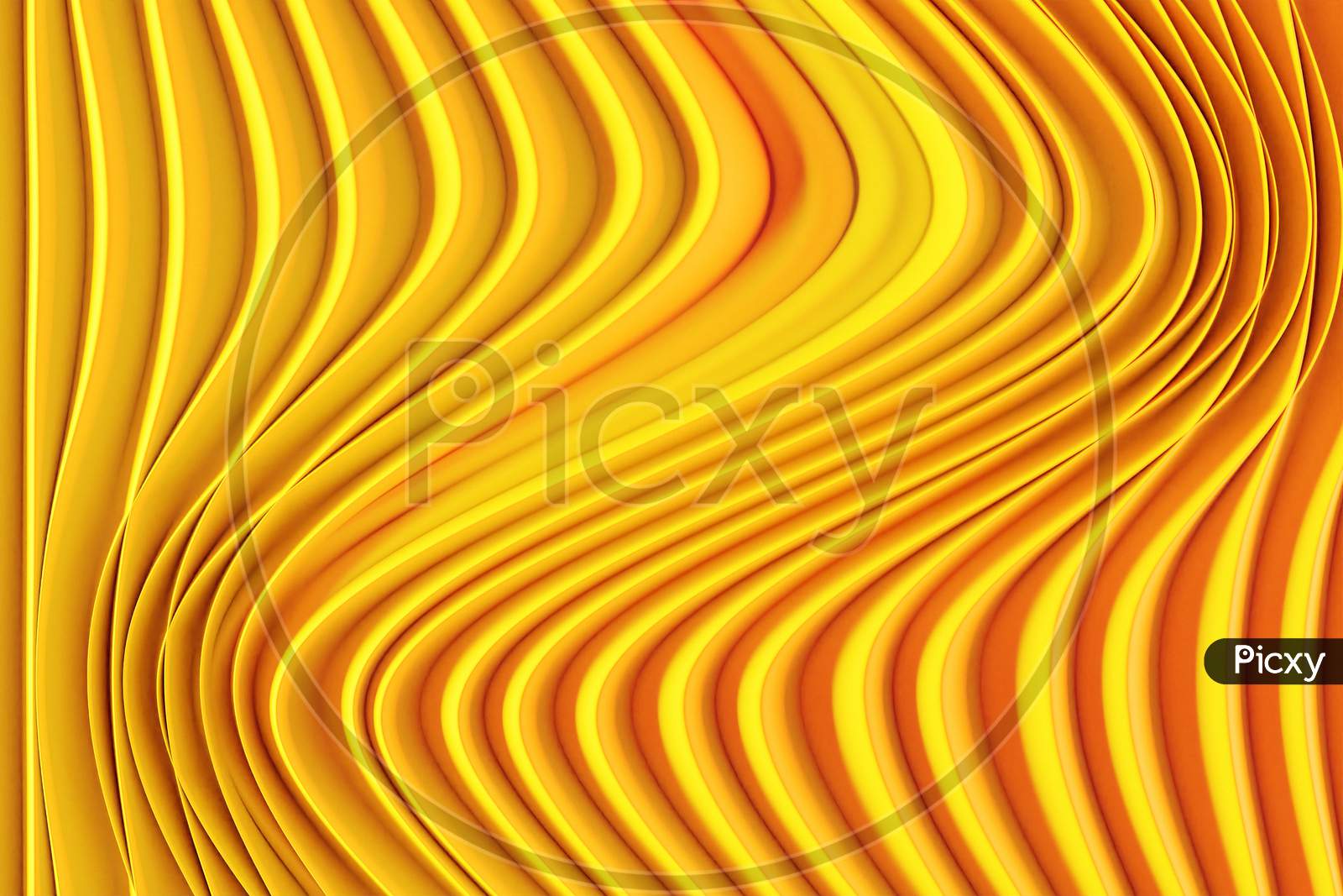 3D Illustration Of A Stereo Strip Of Different Colors. Geometric Stripes Similar To Waves. Abstract  Yellow Glowing Crossing Lines Pattern