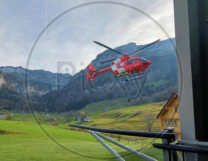 Rega Helicopter In The Alps In Switzerland 27.10.2019