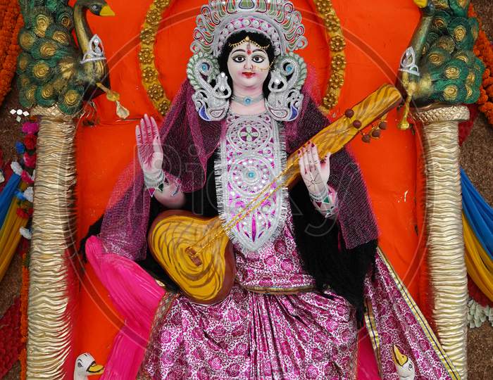 An Idol Of Devi Saraswati, Goddess Of Knowledge