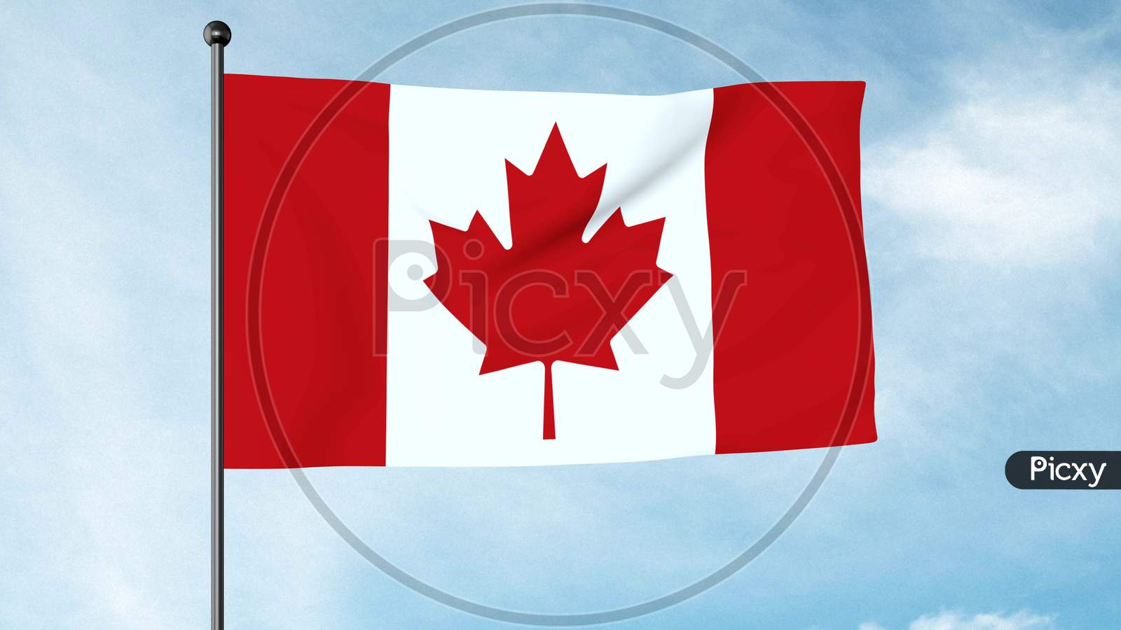 3D Illustration The National Flag Of Canada, The Canadian Flag, The Maple Leaf Or L'Unifolié, Consists Of A Red Field With A White Square At Its Centre In The Ratio Of 1:2:1, In The Middle Of Which Is Featured A Stylized
