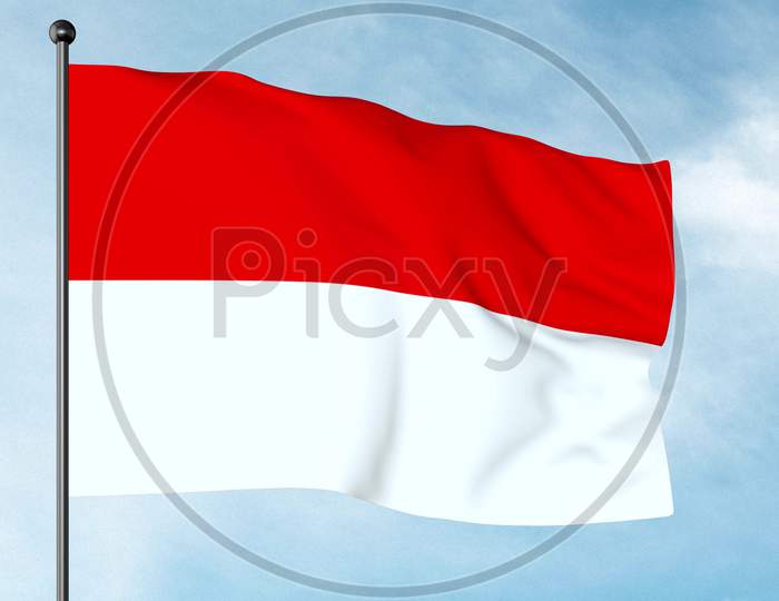 3D Illustration Of The Flag Of Indonesia Is A Simple Bicolor With Two Equal Horizontal Bands, Red And White With An Overall Ratio Of 2:3.