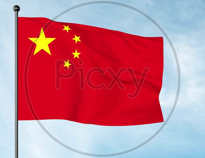 3D Illustration The Flag Of China, Officially The National Flag Of The People'S Republic Of China And Also Often Known As The Five-Starred Red Flag.