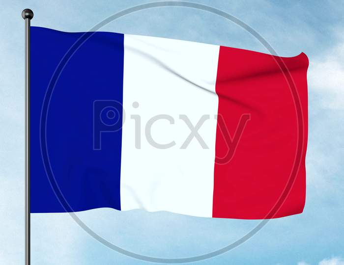 3D Illustration Of The Flag Of France Is A Tricolour Flag Featuring Three Vertical Bands Coloured Blue, White, And Red. The French Tricolour Or Simply The Tricolour
