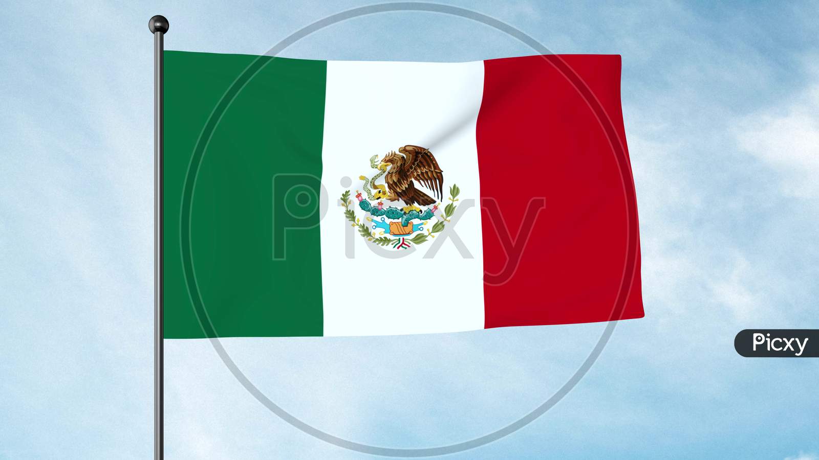 3D Illustration Of The Flag Of Mexico Is A Vertical Tricolour Of Green, White, And Red With The National Coat Of Arms Charged In The Centre Of The White Stripe.