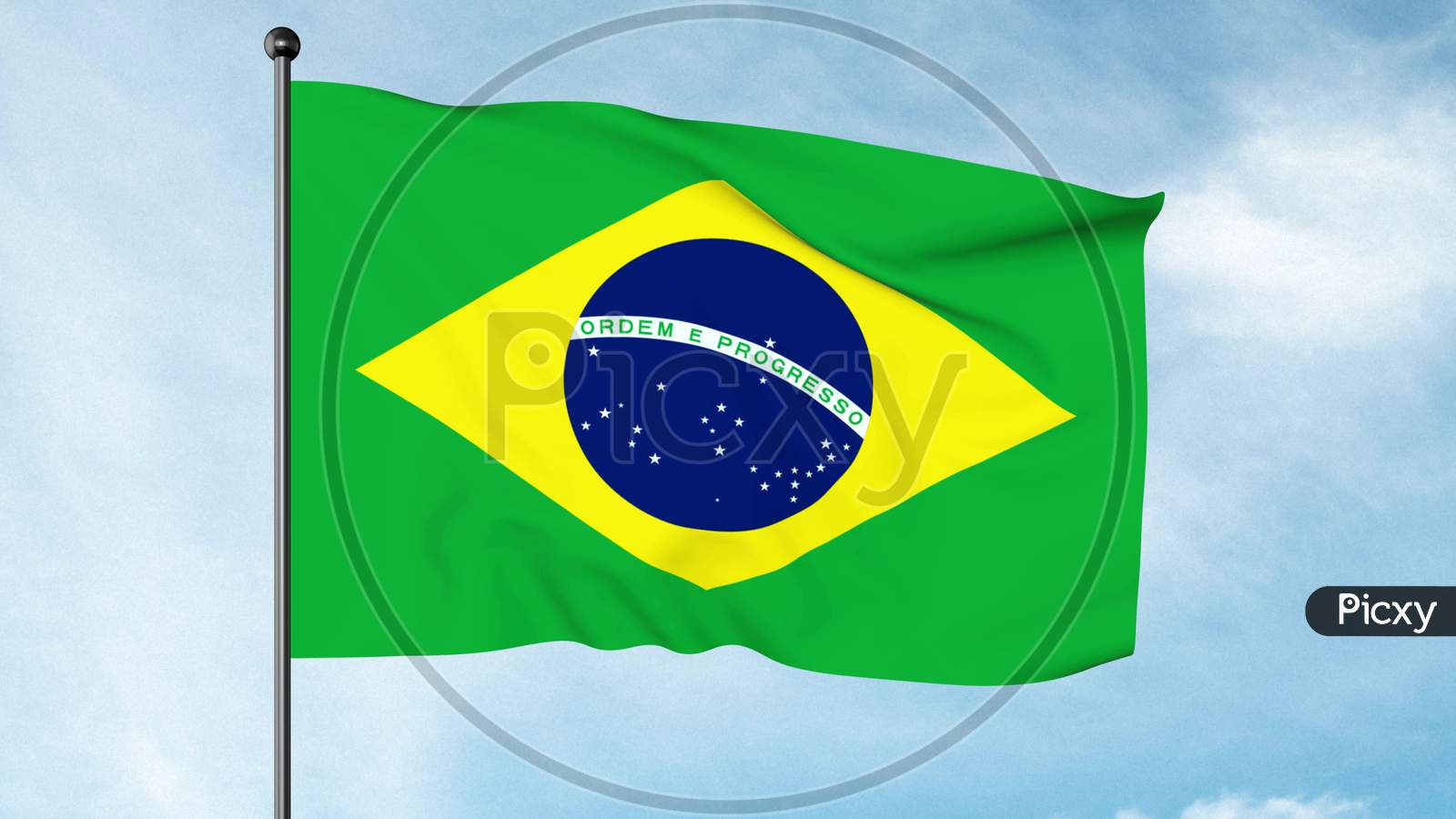 3D Illustration Of The Flag Of Brazil, Verde E Amarela, Auriverde, Is A Blue Disc Depicting A Starry Sky Inscribed With The National Motto "Ordem E Progresso", Within A Yellow Rhombus, On A Green Field