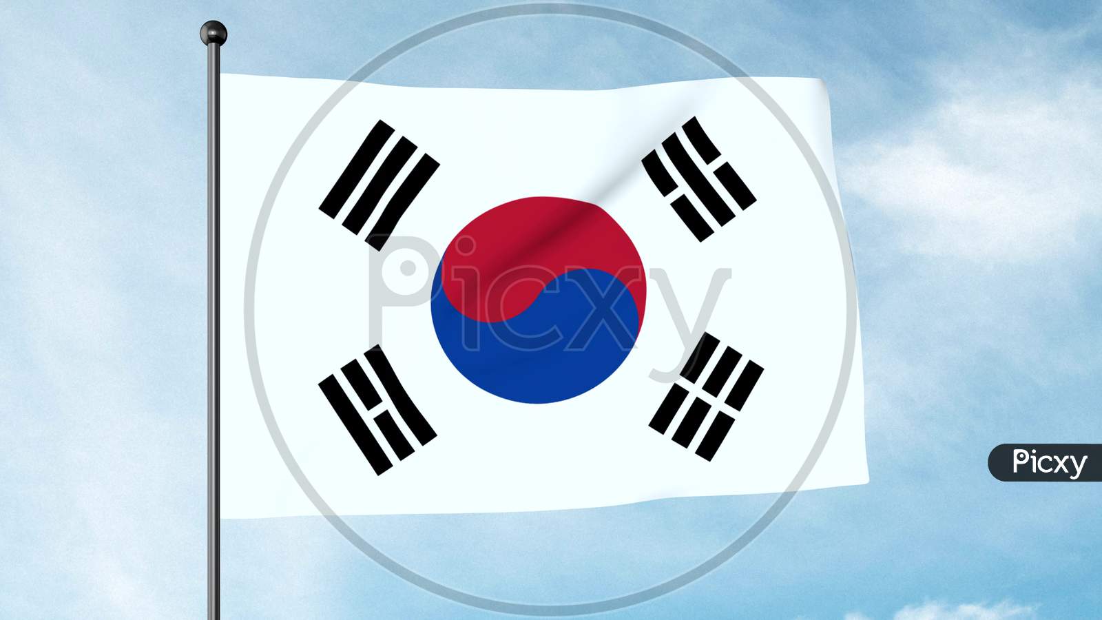 3D Illustration Of The Flag Of South Korea, The Taegukgi, Has Three Parts: A White Rectangular Background, A Red And Blue Taegeuk In Its Centre, And Four Black Trigrams, One In Each Corner.