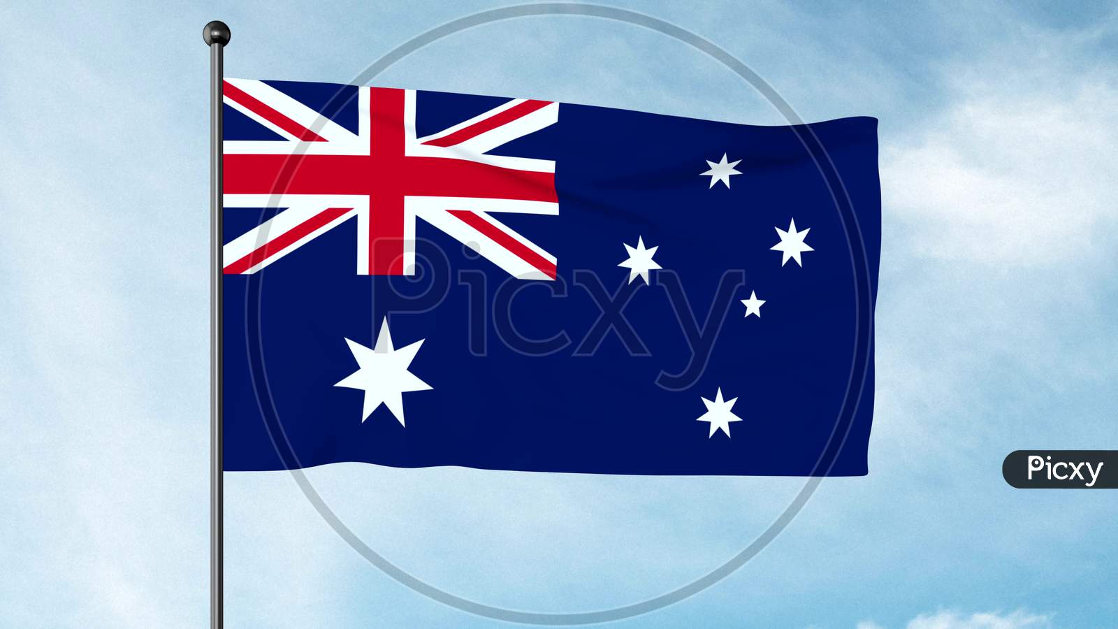 3D Illustration Of The Flag Of Australia Is Based On The British Maritime Blue Ensign – A Blue Field With The United Kingdom Flag In The Canton Or Upper Hoist Quarter.