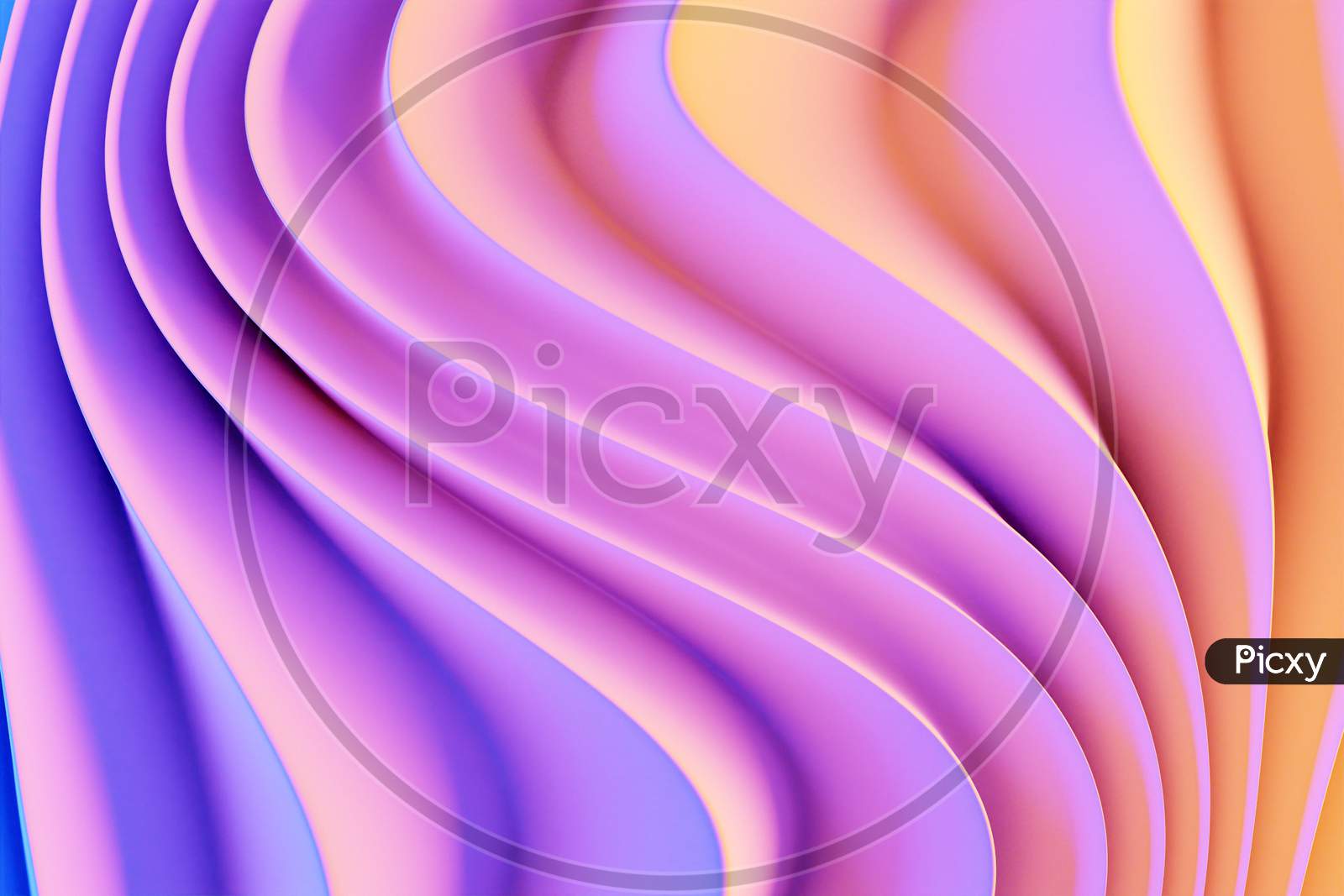 3D Illustration Of A Stereo Strip Of Different Colors. Geometric Stripes Similar To Waves. Abstract   Pink And Orange   Glowing Crossing Lines Pattern