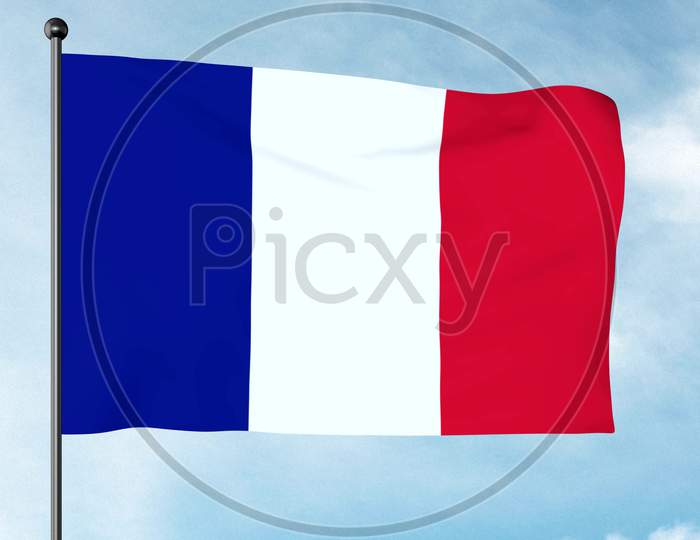 3D Illustration Of The Flag Of France Is A Tricolour Flag Featuring Three Vertical Bands Coloured Blue, White, And Red. The French Tricolour Or Simply The Tricolour