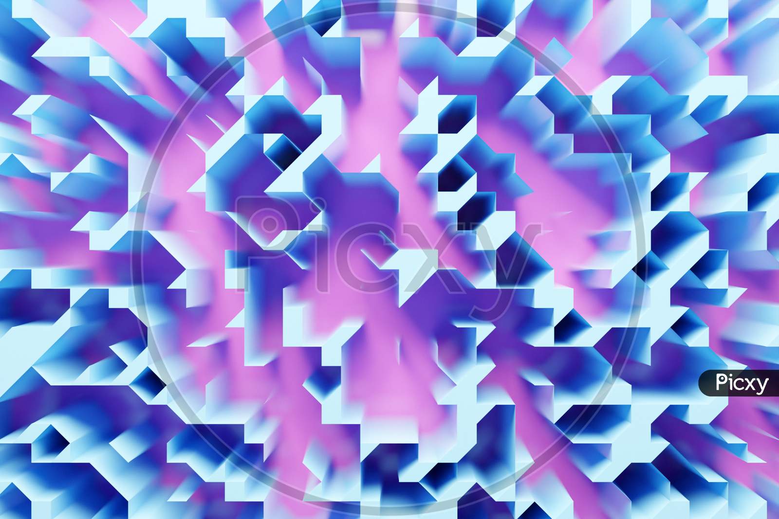 3D Illustration Of Different Rows Of   Blue  And Pink Shapes .Set Of Shapes On Monocrome Background, Pattern. Geometry  Background