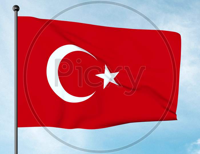 3D Illustration Of The Flag Of Turkey, A Red Flag Featuring A White Star And Crescent. The Flag Is Often Called Al Bayrak, And Is Referred To As Al Sancak In The Turkish National Anthem.