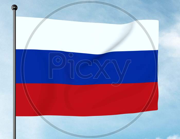 3D Illustration Of The Flag Of The Russian Federation Is A Tricolour Flag Consisting Of Three Equal Horizontal Fields: White On The Top, Blue In The Middle, And Red On The Bottom.