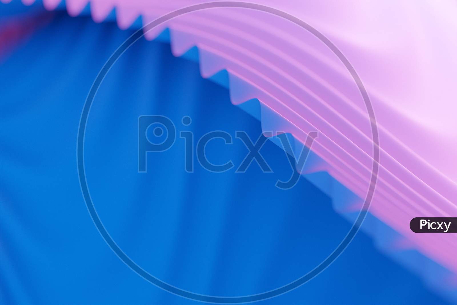 3D Illustration Of A Stereo Strip Of Different Colors. Geometric Stripes Similar To Waves. Abstract  Pink And Blue   Glowing Crossing Lines Pattern