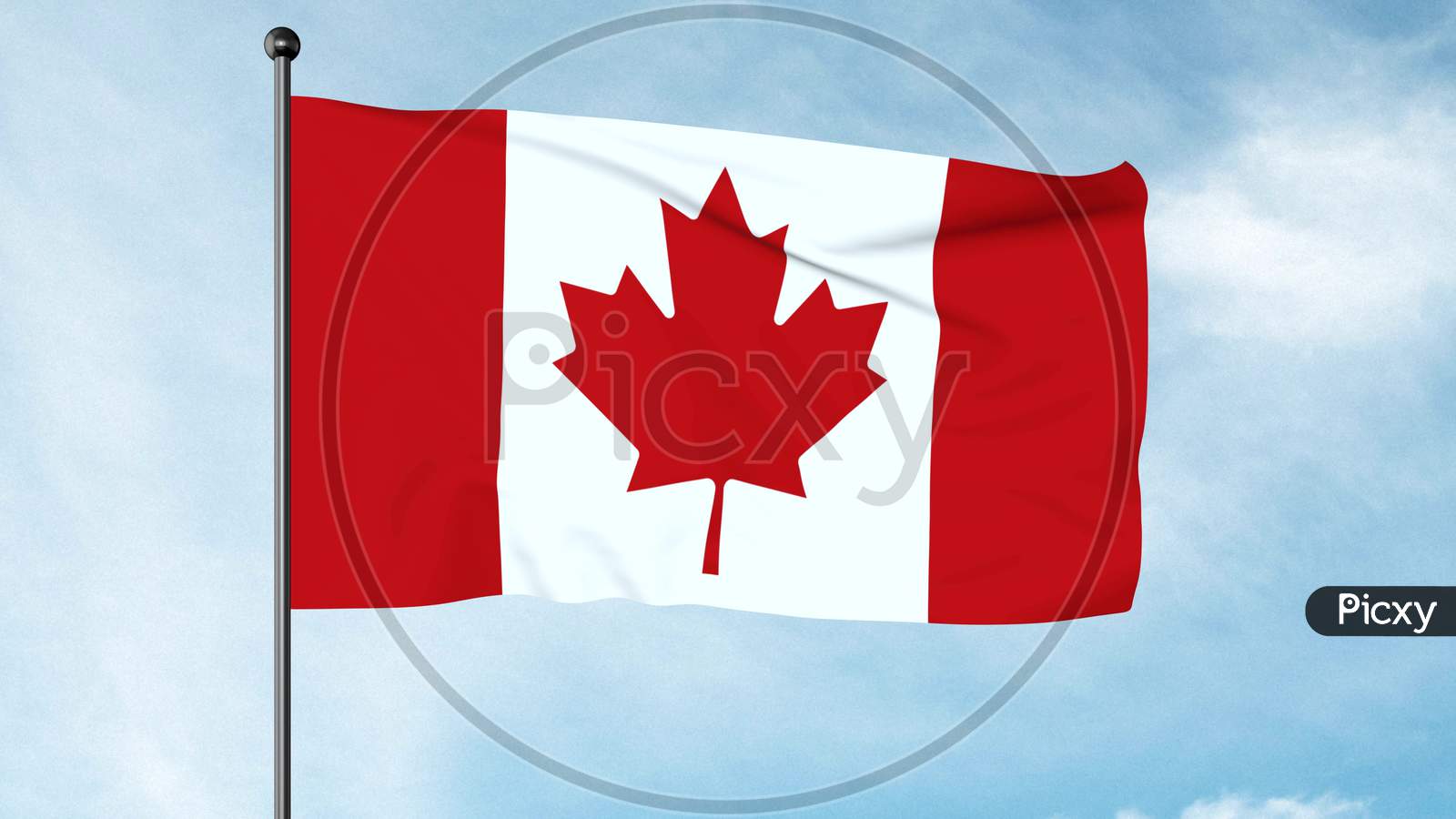 3D Illustration The National Flag Of Canada, The Canadian Flag, The Maple Leaf Or L'Unifolié, Consists Of A Red Field With A White Square At Its Centre In The Ratio Of 1:2:1, In The Middle Of Which Is Featured A Stylized