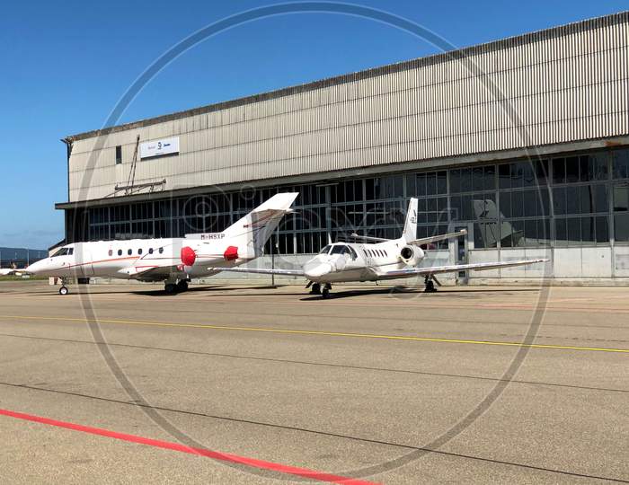 Hawker Beechcraft 800 Xp And A Cessna 550 Citation Ii At The Airport In Zurich In Switzerland 7.7.2020