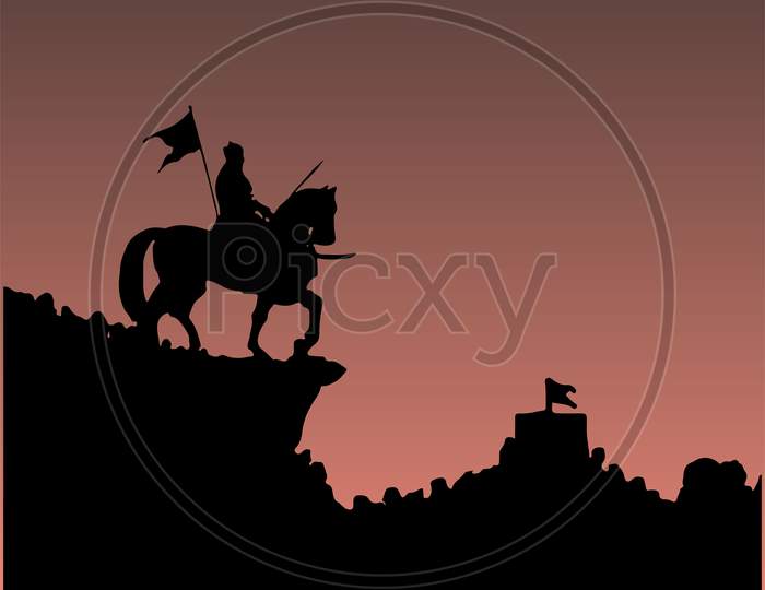 Sketch of Chhatrapati Shivaji Maharaj Indian Ruler and a member of the Bhonsle Maratha clan outline, silhouette editable illustration