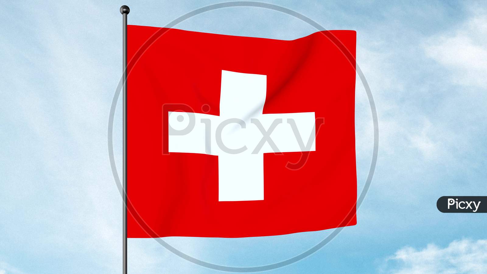 3D Illustration Of The Flag Of Switzerland Displays A White Cross In The Centre Of A Square Red Field. The White Cross Is Known As The Swiss Cross.