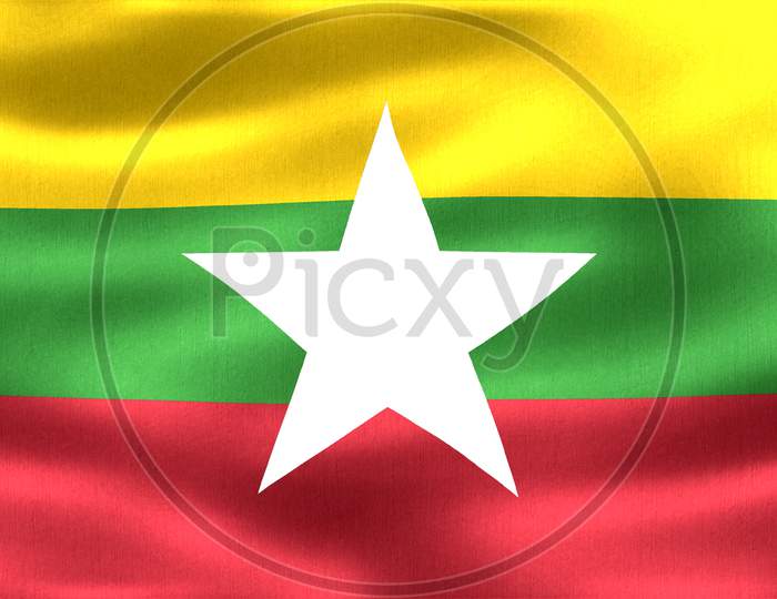 3D-Illustration Of A Myanmar Flag - Realistic Waving Fabric Flag