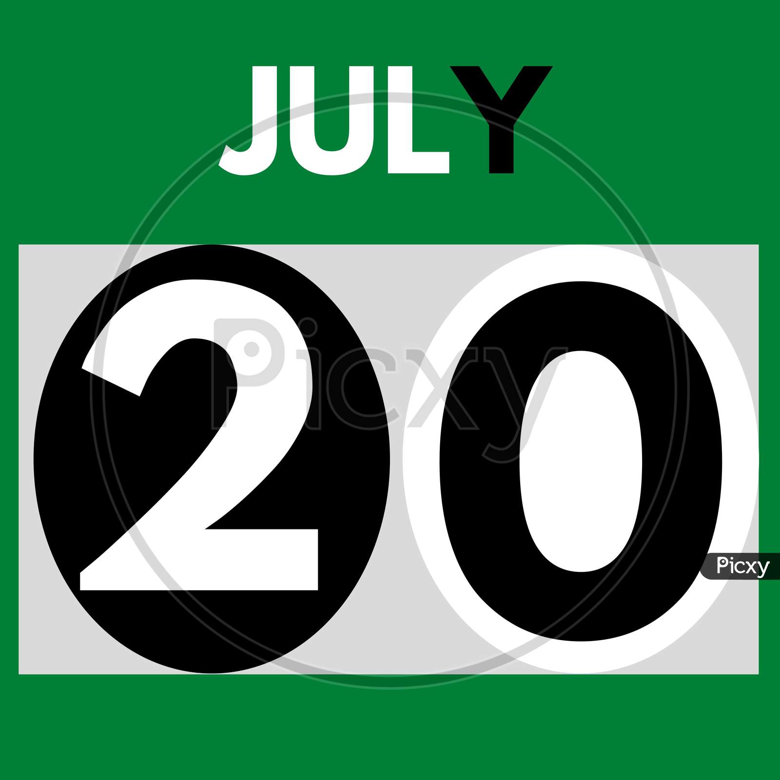 July 20 . Modern Daily Calendar Icon .Date ,Day, Month .Calendar For The Month Of July