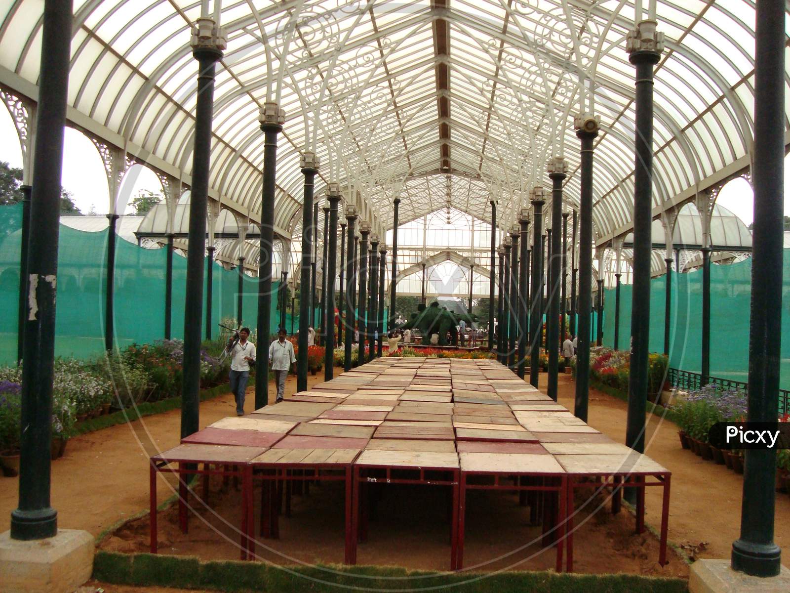 Closeup Of Indoor Or Interior View Of Glass House Located At The Lalbagh Botanical Garden.