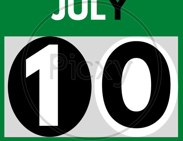 July 10 . Modern Daily Calendar Icon .Date ,Day, Month .Calendar For The Month Of July