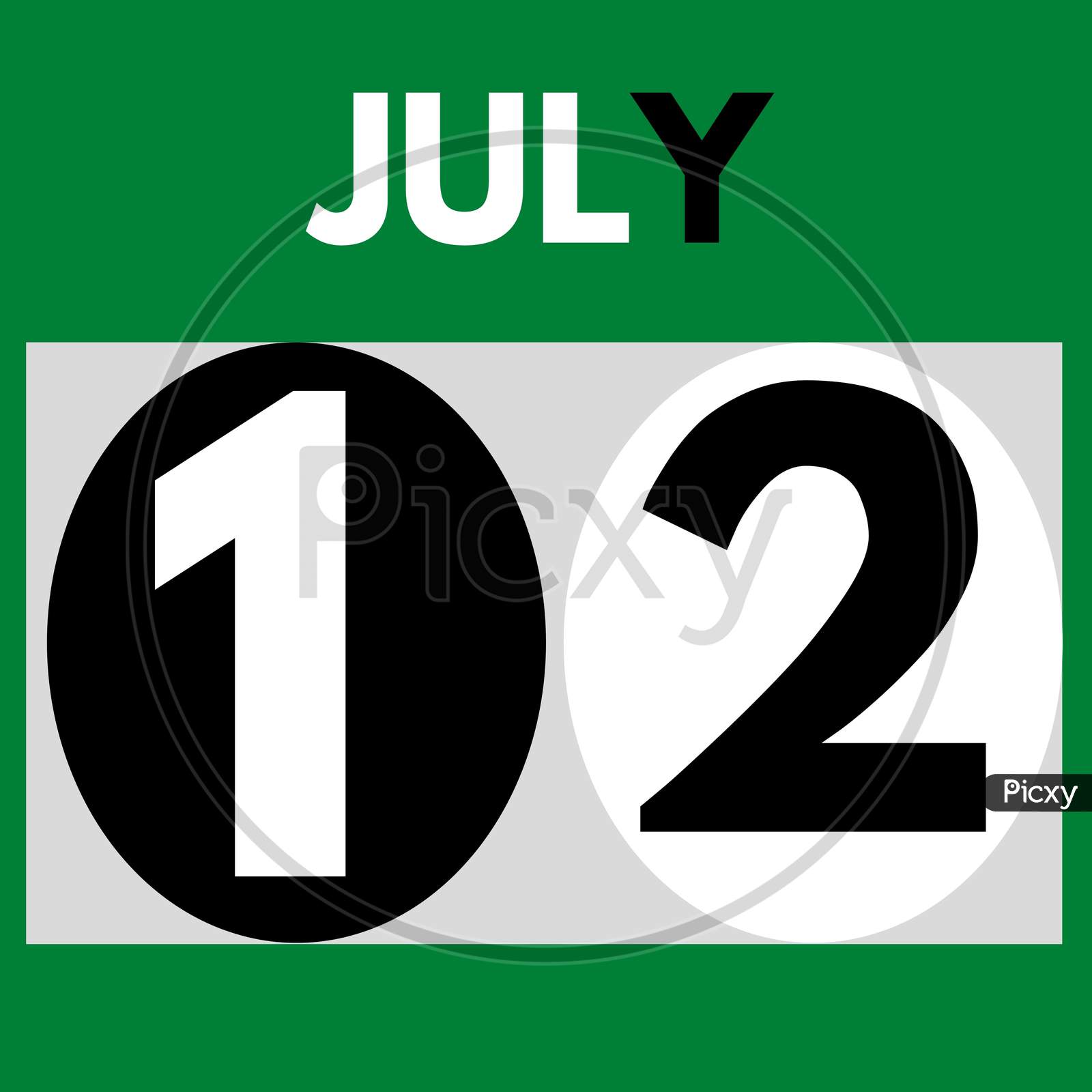 July 12 . Modern Daily Calendar Icon .Date ,Day, Month .Calendar For The Month Of July