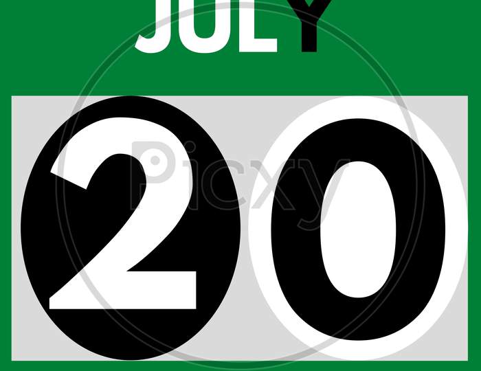July 20 . Modern Daily Calendar Icon .Date ,Day, Month .Calendar For The Month Of July