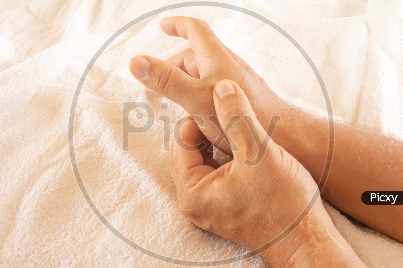 Adult Man With Pain In The Hands. Joint Pain In Young Adults. Hands Calming The Pain.
