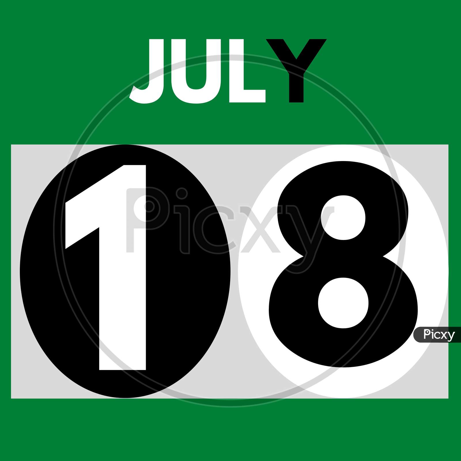 July 18 . Modern Daily Calendar Icon .Date ,Day, Month .Calendar For The Month Of July