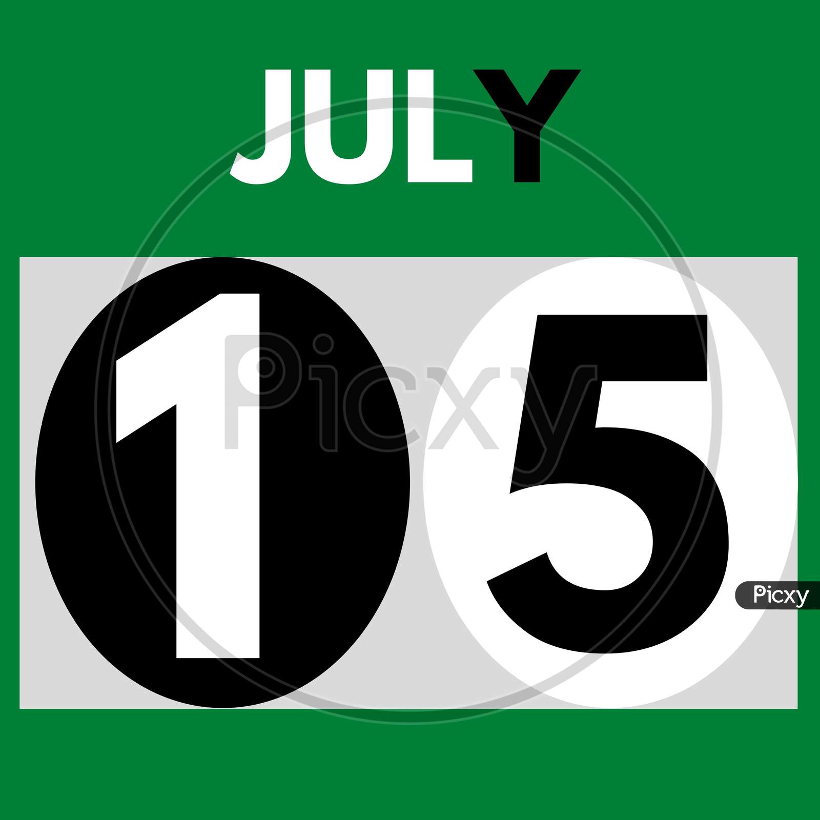 July 15 . Modern Daily Calendar Icon .Date ,Day, Month .Calendar For The Month Of July