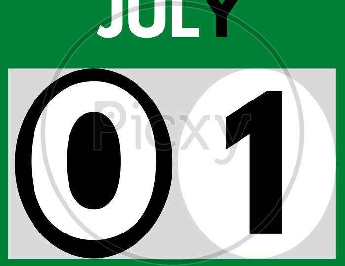 July 1 . Modern Daily Calendar Icon .Date ,Day, Month .Calendar For The Month Of July