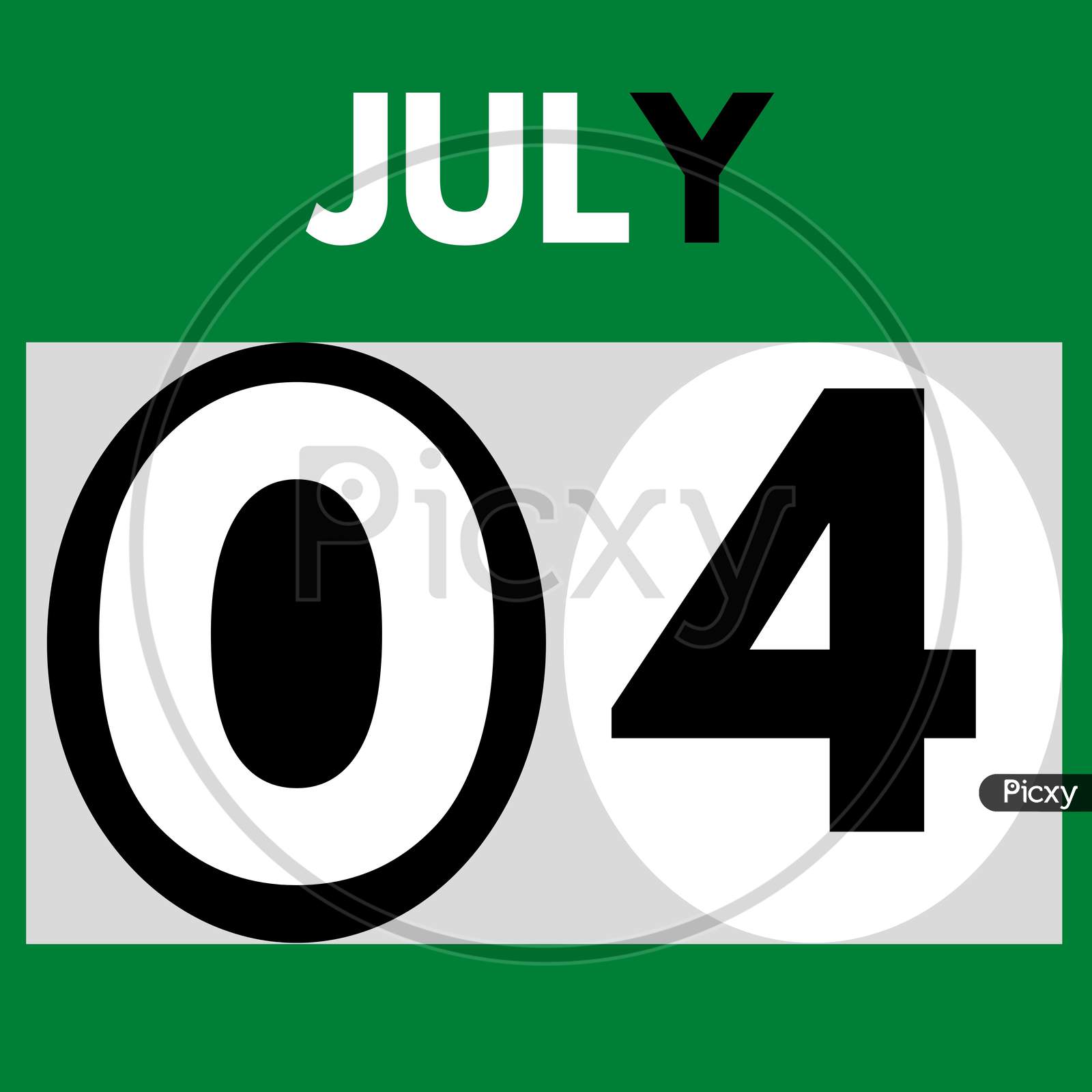 July 4 . Modern Daily Calendar Icon .Date ,Day, Month .Calendar For The Month Of July
