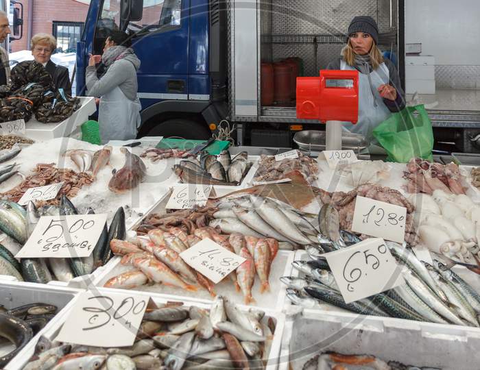 Fresh Fish Market Stall In Monza
