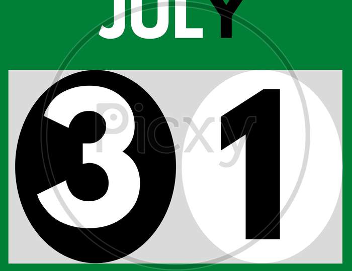 July 31 . Modern Daily Calendar Icon .Date ,Day, Month .Calendar For The Month Of July
