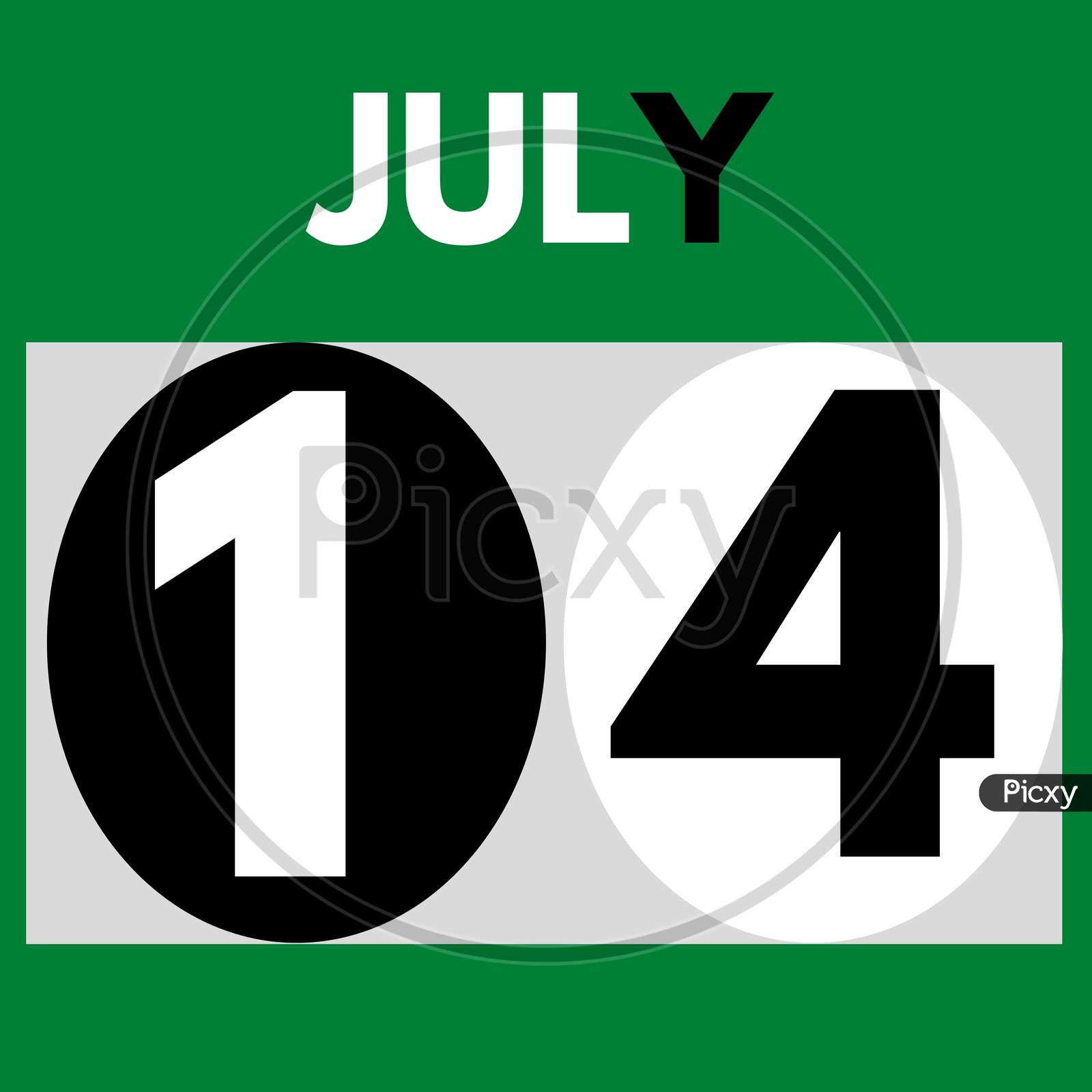 July 14 . Modern Daily Calendar Icon .Date ,Day, Month .Calendar For The Month Of July