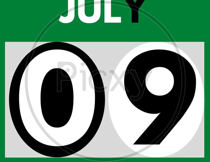 July 9 . Modern Daily Calendar Icon .Date ,Day, Month .Calendar For The Month Of July