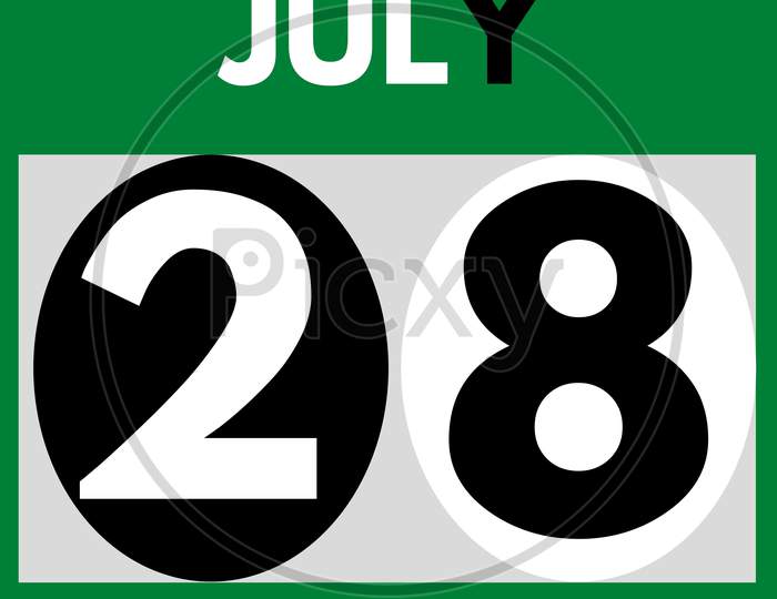 July 28 . Modern Daily Calendar Icon .Date ,Day, Month .Calendar For The Month Of July