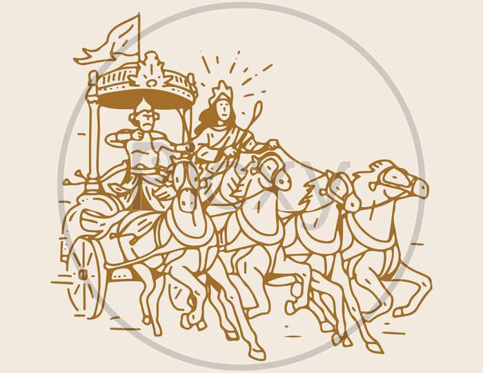 Image of Sketch Of The Hindu Epic Mahabharata'S Lord Krishna Showing ...