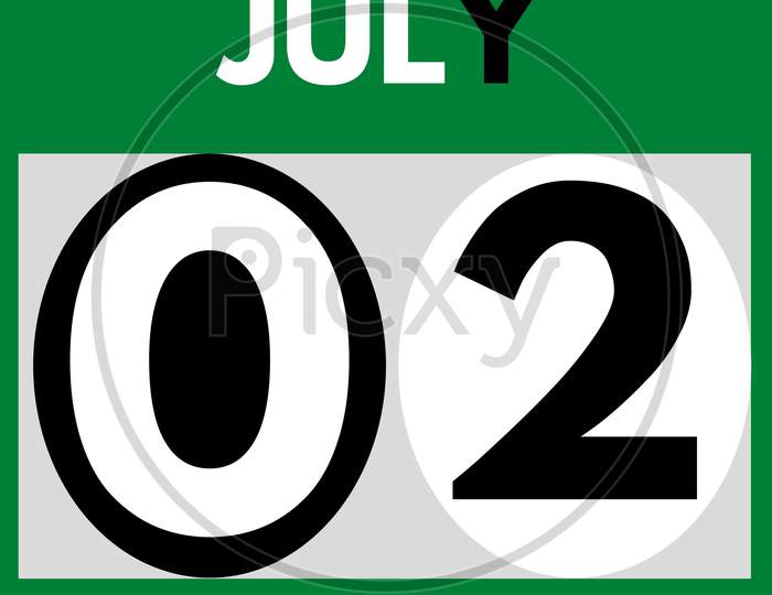July 2 . Modern Daily Calendar Icon .Date ,Day, Month .Calendar For The Month Of July