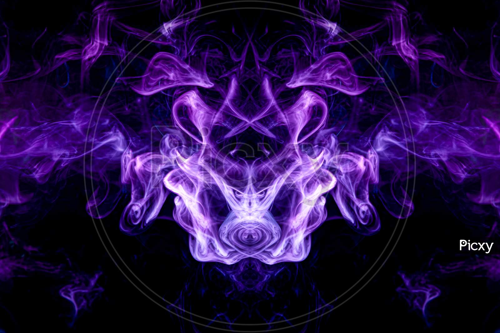 Toxic Movement Of Blue And Purple Color Smoke Abstract On Black Background, Fire Design