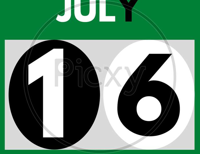 July 16 . Modern Daily Calendar Icon .Date ,Day, Month .Calendar For The Month Of July