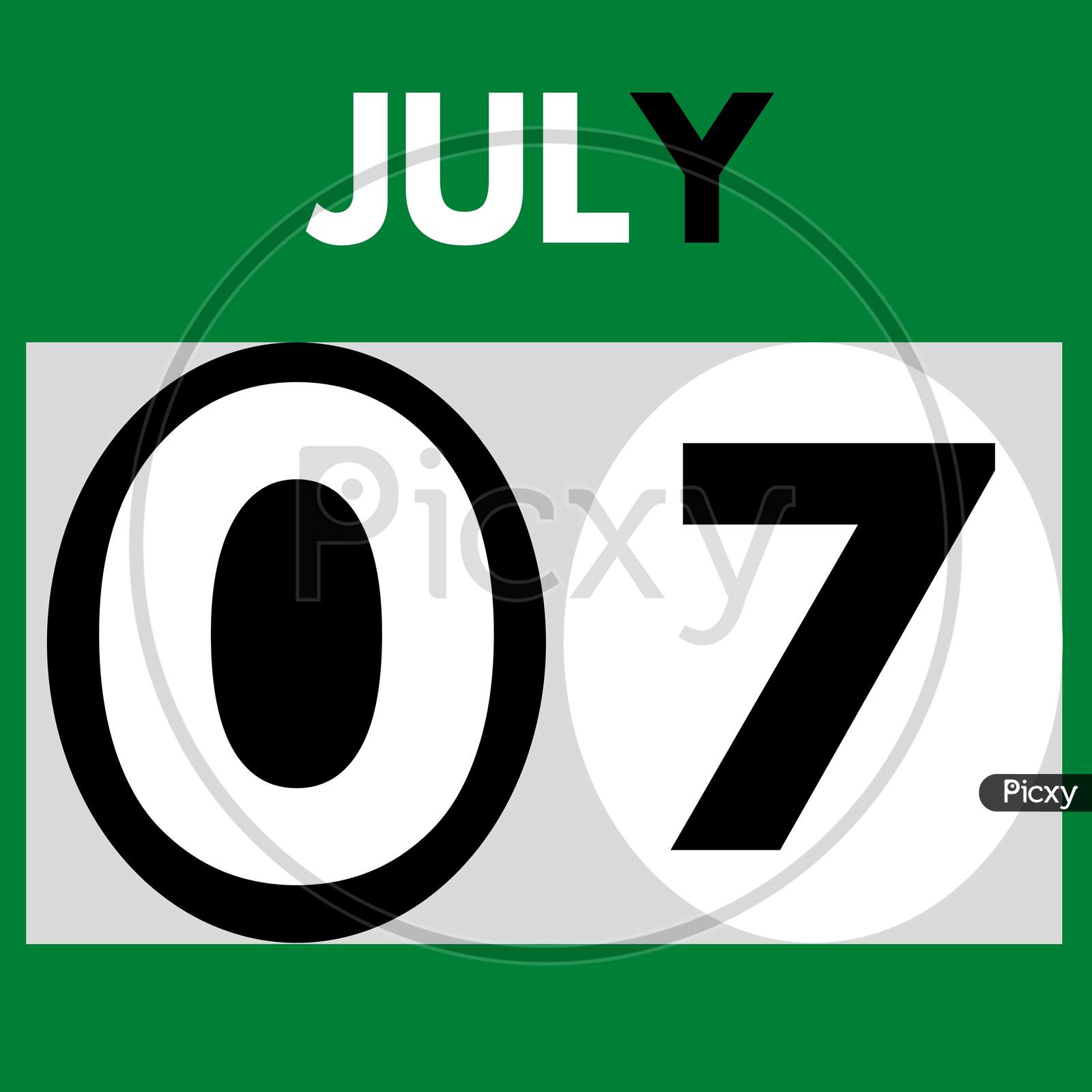 July 7 . Modern Daily Calendar Icon .Date ,Day, Month .Calendar For The Month Of July
