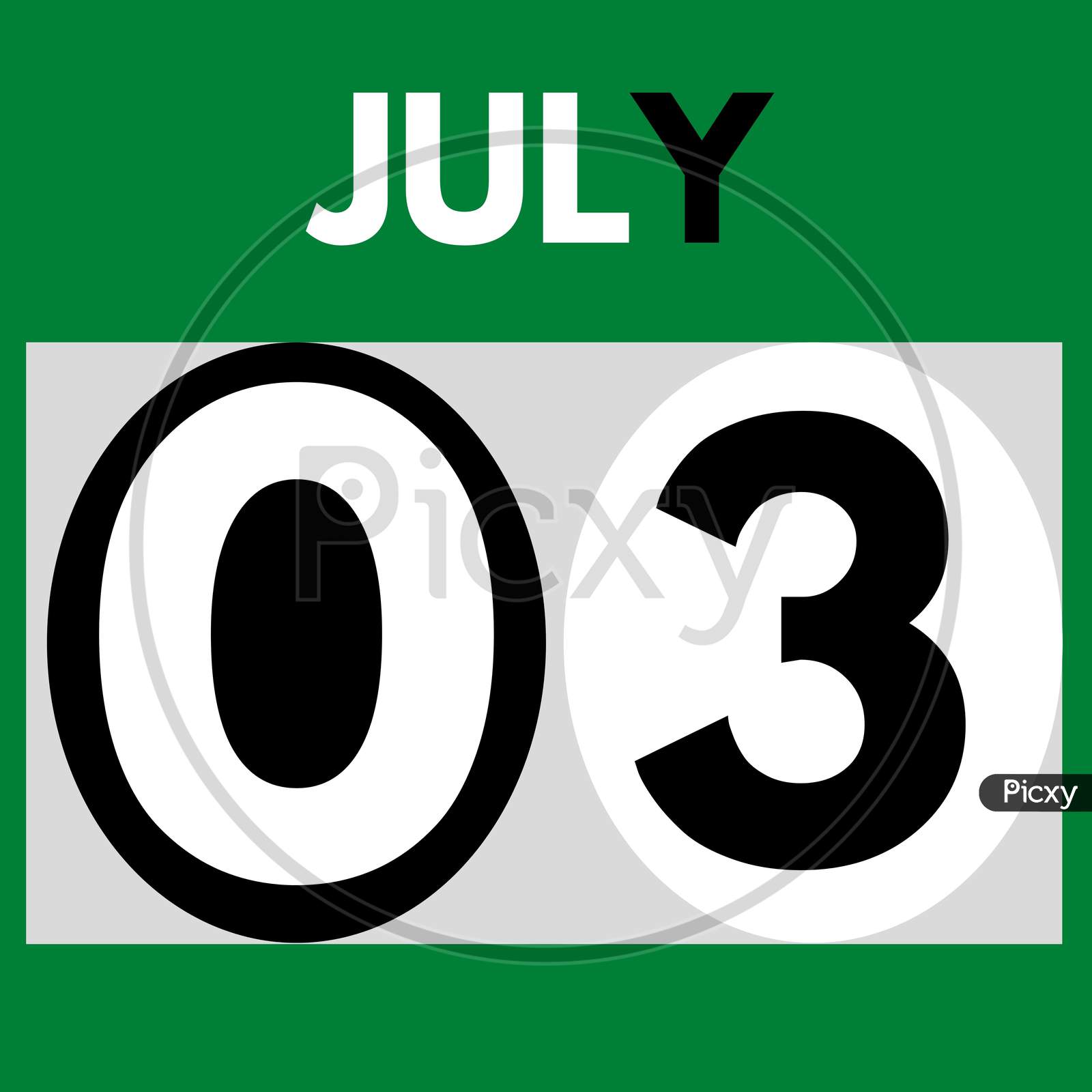 July 3 . Modern Daily Calendar Icon .Date ,Day, Month .Calendar For The Month Of July
